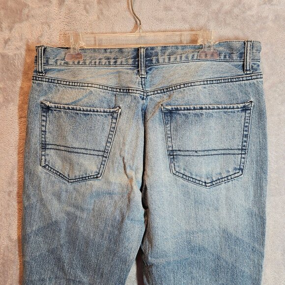 OP Men 34 x 32 Jeans Blue Bootcut Classic Stonewash Denim Y2K Pockets Zip Cotton - Picture 8 of 12